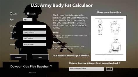 U.S Army Body Fat Calculator for Windows 8 and 8.1