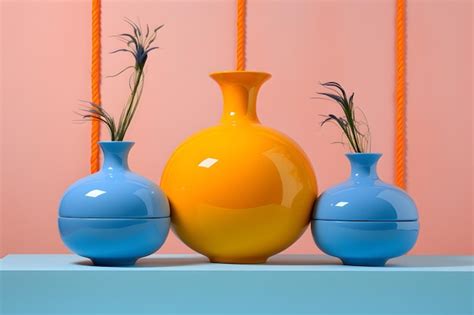 Premium Photo | Ceramic vases on a colorful pastel background