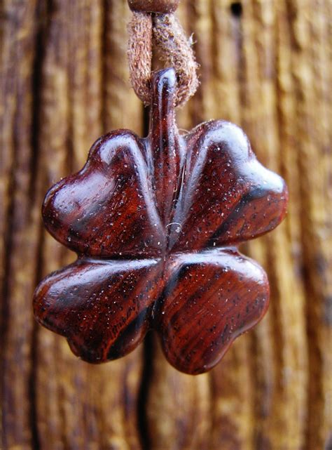 Carved Four Leaf Clover Koa Wood, 1 1/4" x 1 3/8" Pendent Necklace. | Wood jewelery, Wood ...