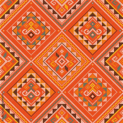 Filipino folk art Yakan cloth inspired vector seamless pattern, geometric textile or fabric ...