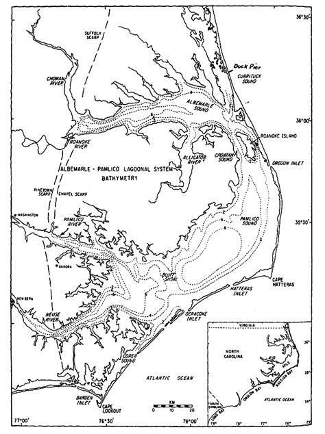 The Pamlico-Albemarle Sound system with the four contributing rivers,... | Download Scientific ...