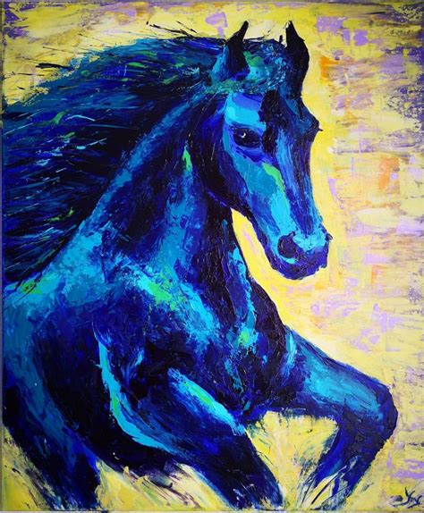 Blue Horse Painting Portrait of horse Colorful painting Animal Painting ...