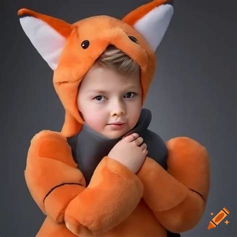Kid dressed as an inflatable plush fox on Craiyon