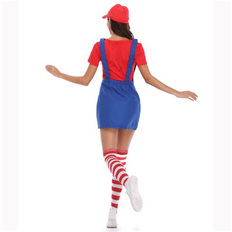 Red/Blue Adult Plumber Suspender Skirt Mario Cosplay Costume N17154