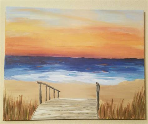 acrylic painting, beach, sunset, easy, paint nite, art, sand, waves # ...