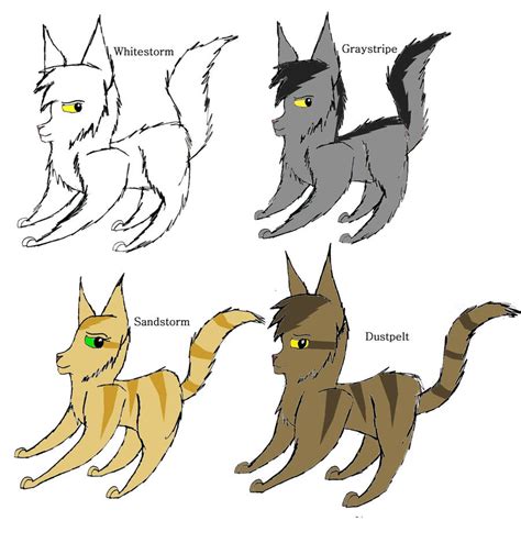 Whitestorm, Graystripe, Sandstorm, Dustpelt by Cardinalpaw on DeviantArt