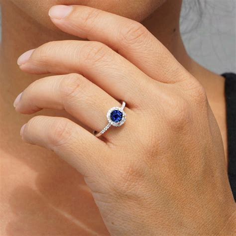 1.5 Carat Round Classic Sapphire and Diamond Vintage Engagement Ring on 10k Rose Gold - JeenJewels