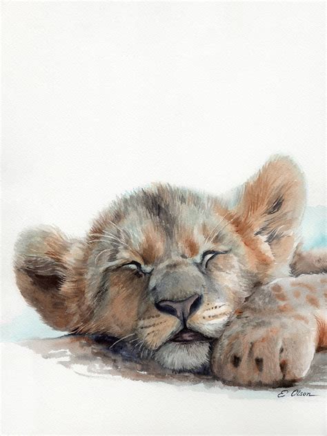 ORIGINAL Watercolor Lion Cub Painting Lion Wall Art Nursery - Etsy