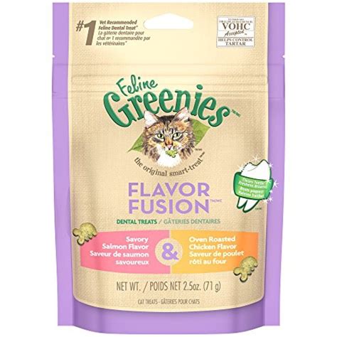 FELINE GREENIES FLAVOR FUSION Dental Treats for Cats Savory Salmon and Oven Roasted Chicken ...