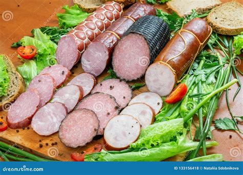 Assortment of Salami and Snacks Stock Photo - Image of bacon, greenery: 133156418