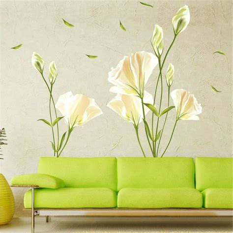 Outgeek Wall Stickers Removable Oil Proof Lily Pattern Wall Art Decals Mural Stickers for Home ...