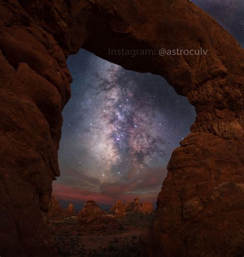 The Milky Way over the rock formations of Arches National Park shot through Turret Arch - Moab ...