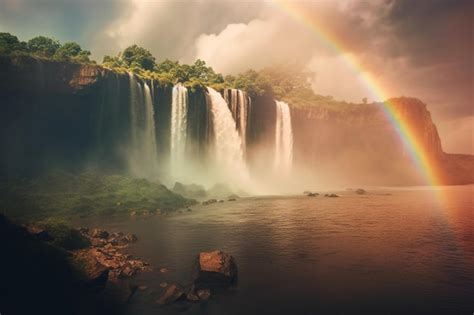 Premium AI Image | a rainbow over a waterfall in the sky