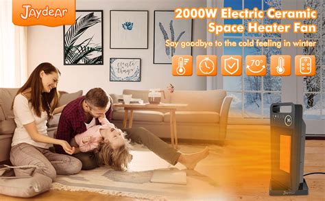 Electric Fan Heater, Remote Control Ceramic Heater 2000W with Timer, 70° Oscillation Heater Fan ...