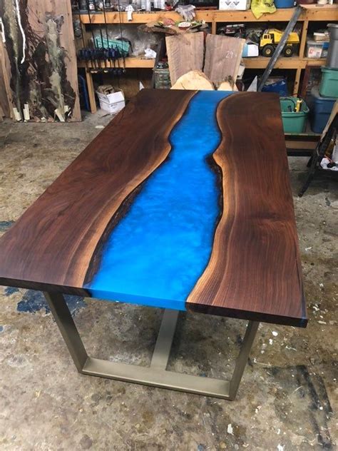 YOUR Custom Listing GORGEOUS Modern 7ft Blue Resin Walnut | Etsy in 2021 | Wood resin table ...