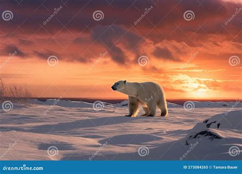 Beautiful Pastel Sunset Scene with a Polar Bear and Snow Stock Illustration - Illustration of ...