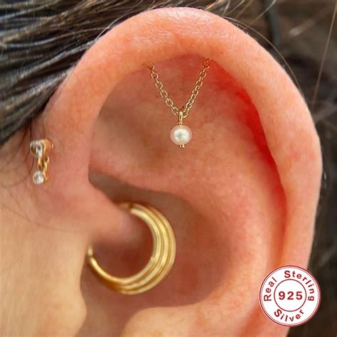 16G Hidden Helix Chain Earring, Helix Piercing Earring, Helix Earring With Chain, Cartilage ...