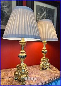 Italian Baroque Style Parcel Painted Carved Giltwood Table Lamps a Pair | Vintage Table Lamp