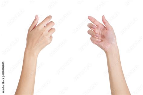 Woman's hands holding something empty front and back side, isolated on ...