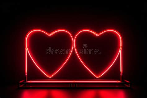 Neon Red Heart on Black Background, Neon Sign Stock Illustration ...