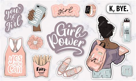 Premium Vector | Modern collection of girl power stickers