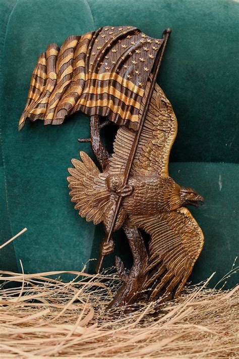 Carved Eagle, Wooden American Flag, Handcrafted Wooden Eagle, Bald Eagle Statue, American Eagle ...