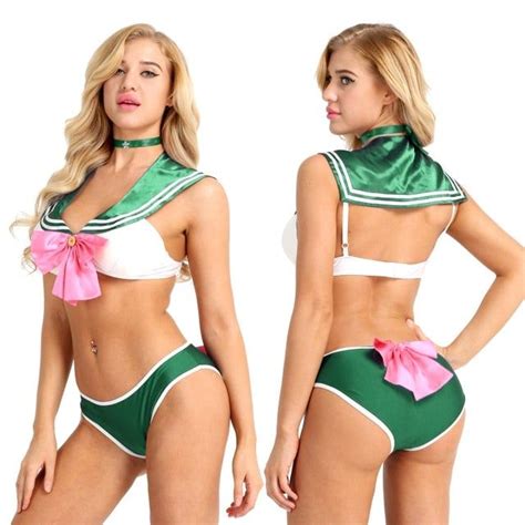 New Sexy Anime Sailor Moon Cosplay Costumes Bikini Set Party Bra And ...