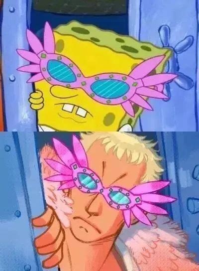 Doflamingo Why do Spongebob's sunglasses suit him perfectly? | One piece anime, One piece funny ...