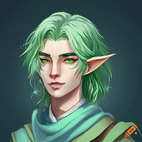 Anime-style illustration of a young male half elf
