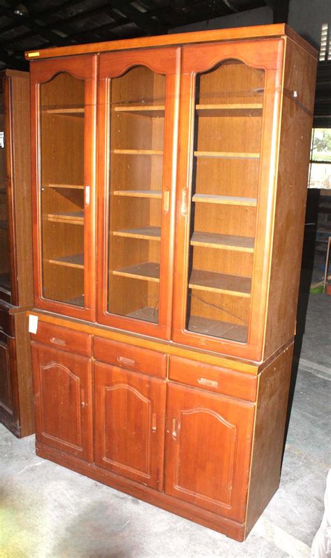 Glass Door Wooden Cabinet With Drawer - Glass Door Wooden Cabinet With Drawer | HMR Shop N' Bid