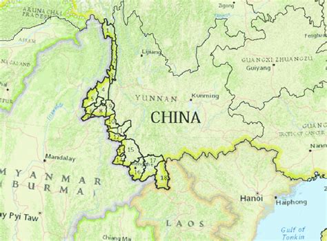 Mapping of 18 counties at the China–Myanmar border. Numbers indicated ...