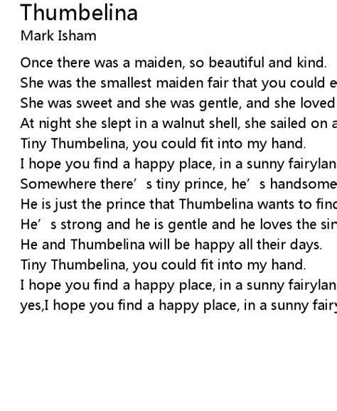 Thumbelina Lyrics - Follow Lyrics