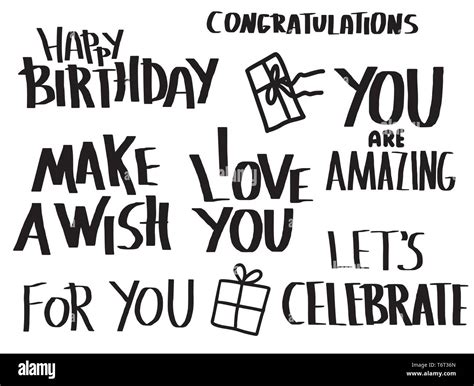 Happy Birthday hand drawn lettering set isolated on white background ...