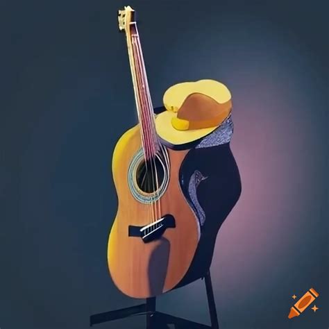 Acoustic guitar with a straw hat on Craiyon