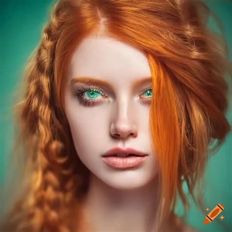 Young woman with ginger hair and sea green eyes on Craiyon