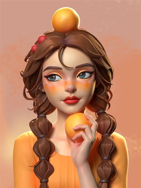 ArtStation - orange girl, Sinmi(Ting Xue) 3d Character Animation, Zbrush Character, Female ...