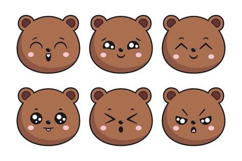 Premium Vector | Bear face head emoji sticker part 4