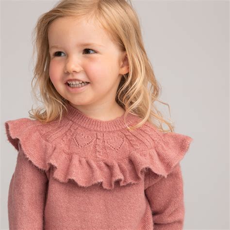 Ruffled fine knit jumper with crew neck, pink, La Redoute Collections | La Redoute