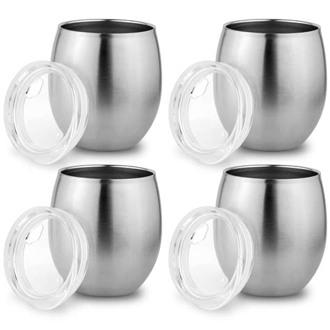 Set of 4 Stainless Steel Small Tumbler with Lid, Double Wall Vacuum Insulated Mug for Hot and ...