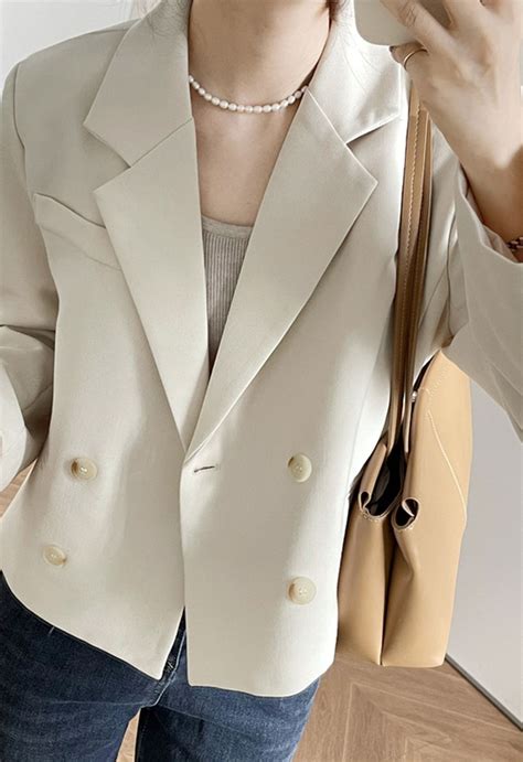 Notched Lapel Welt Pocket Blazer in Cream - Retro, Indie and Unique Fashion