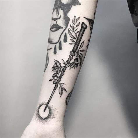 Blackwork magic wand tattoo on forearm by Henja Fin (@henjafin) from ...