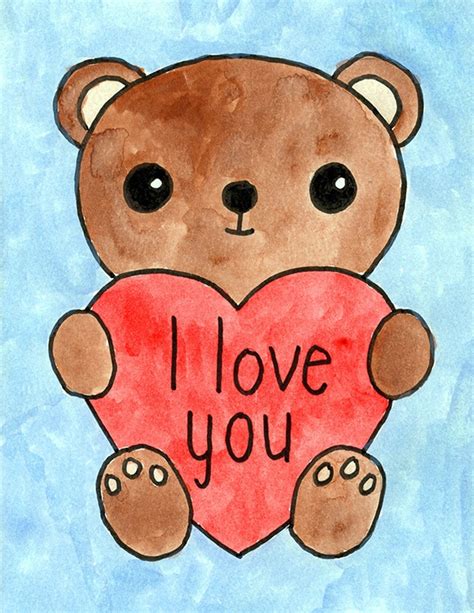 Easy How to Draw a Valentine Bear Tutorial Video & Coloring Page