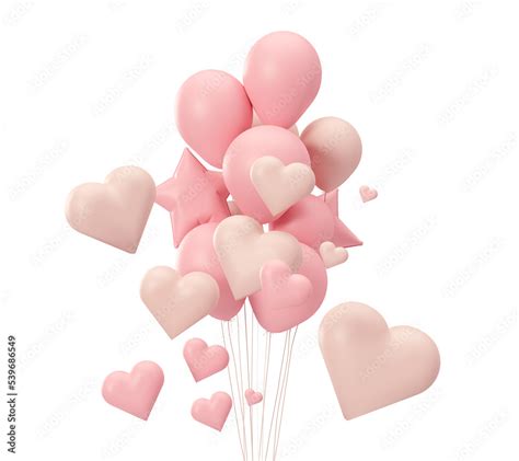 Pink balloons and hearts flying in the air, on transparent background ...