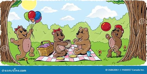 Teddy bear picnic stock vector. Illustration of running - 26863061