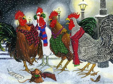 Roosters singing at xmas | Chicken art, Christmas paintings, Rooster art