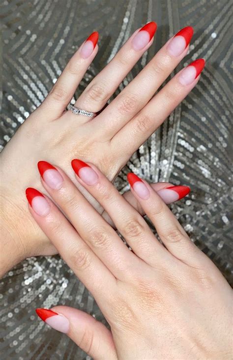 Red French Tip Almond Nails (Matte) in 2021 | Red tip nails, Acrylic nails almond shape, Red ...