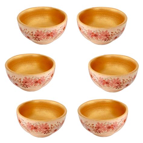 Set of 6 Handmade Decorative Pottery Bowls Model Spring - ShopiPersia