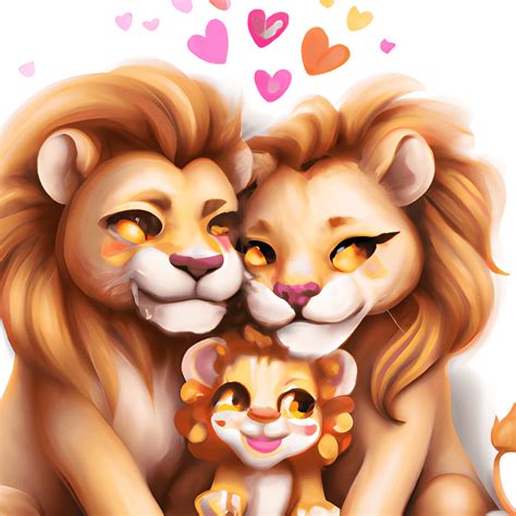 Cute Lion Family Portrait · Creative Fabrica