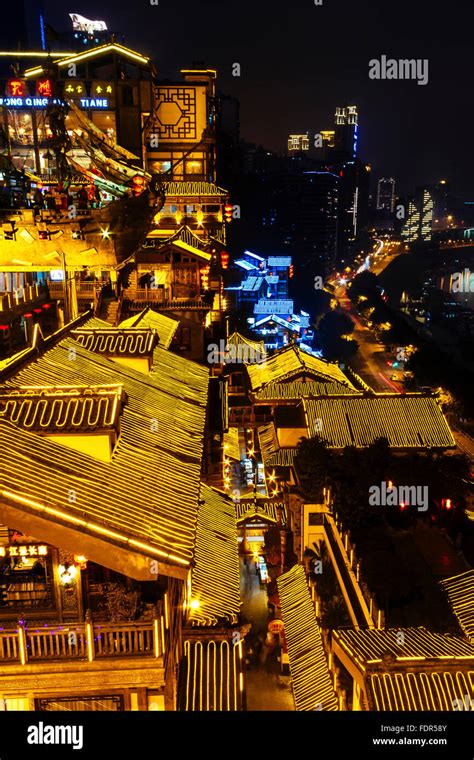 Chongqing, China - Night view of Hongyadong Block, the famous tour spot of Chongqing Stock Photo ...