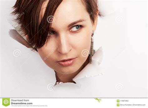 Head in sheet of paper stock image. Image of look, banner - 119974963